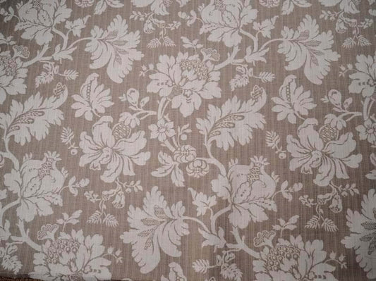 MARY BEIGE jacquard fabric by Arte Fresca Outlet, a full view displaying its large, detailed floral pattern with peonies and tendrils in a subtle tonal beige on a warm sand background, highlighting its relief texture.