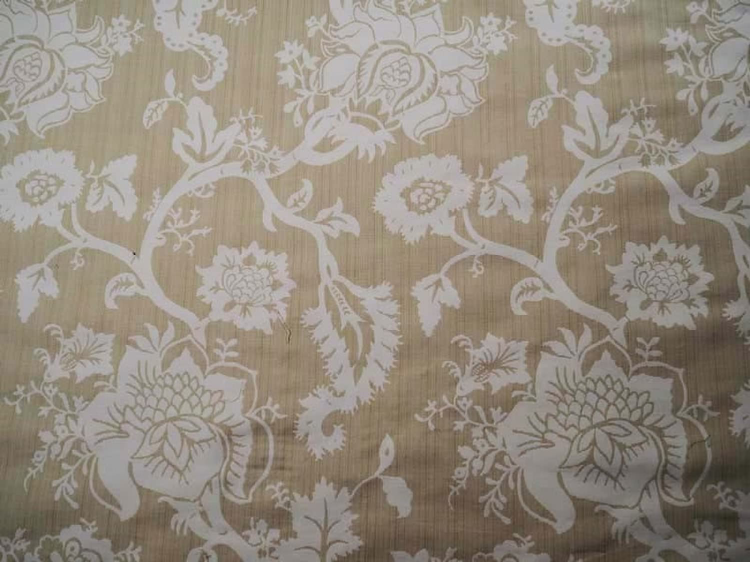 A full view of the Arte Fresca Elizabeth Sandstone jacquard fabric, showing a large floral pattern on a beige and off-white background.