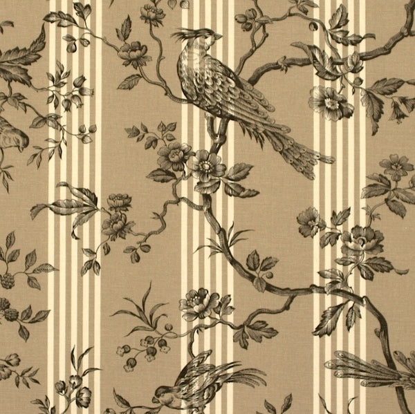 CHANTILLY BLACK ON BROWN French curtain and decor fabric