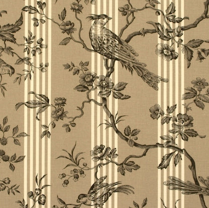 CHANTILLY BLACK ON BROWN French curtain and decor fabric