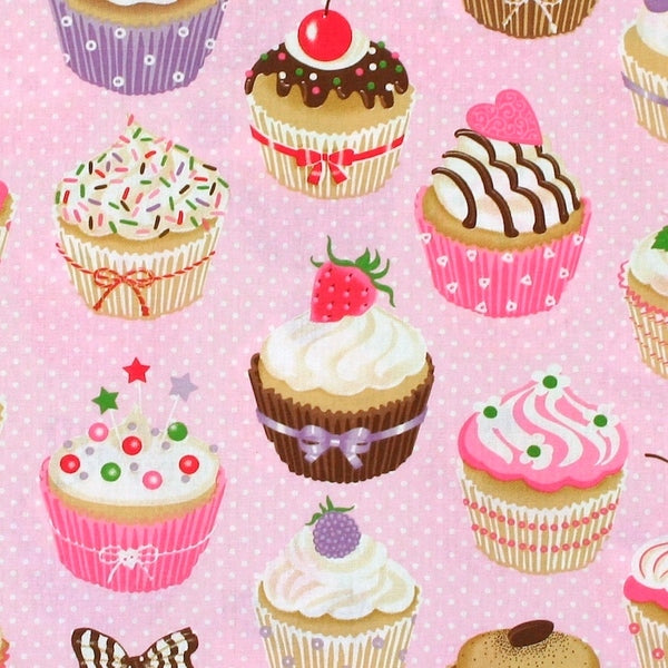 Nahaufnahme der liebevollen Cupcake Illustrationen mit Kirschen und Schleifen auf hellrosa Grund