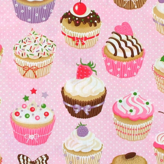 Nahaufnahme der liebevollen Cupcake Illustrationen mit Kirschen und Schleifen auf hellrosa Grund