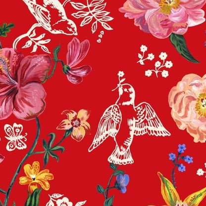 Lalinde Multi Red Floral Cotton Fabric Remnant