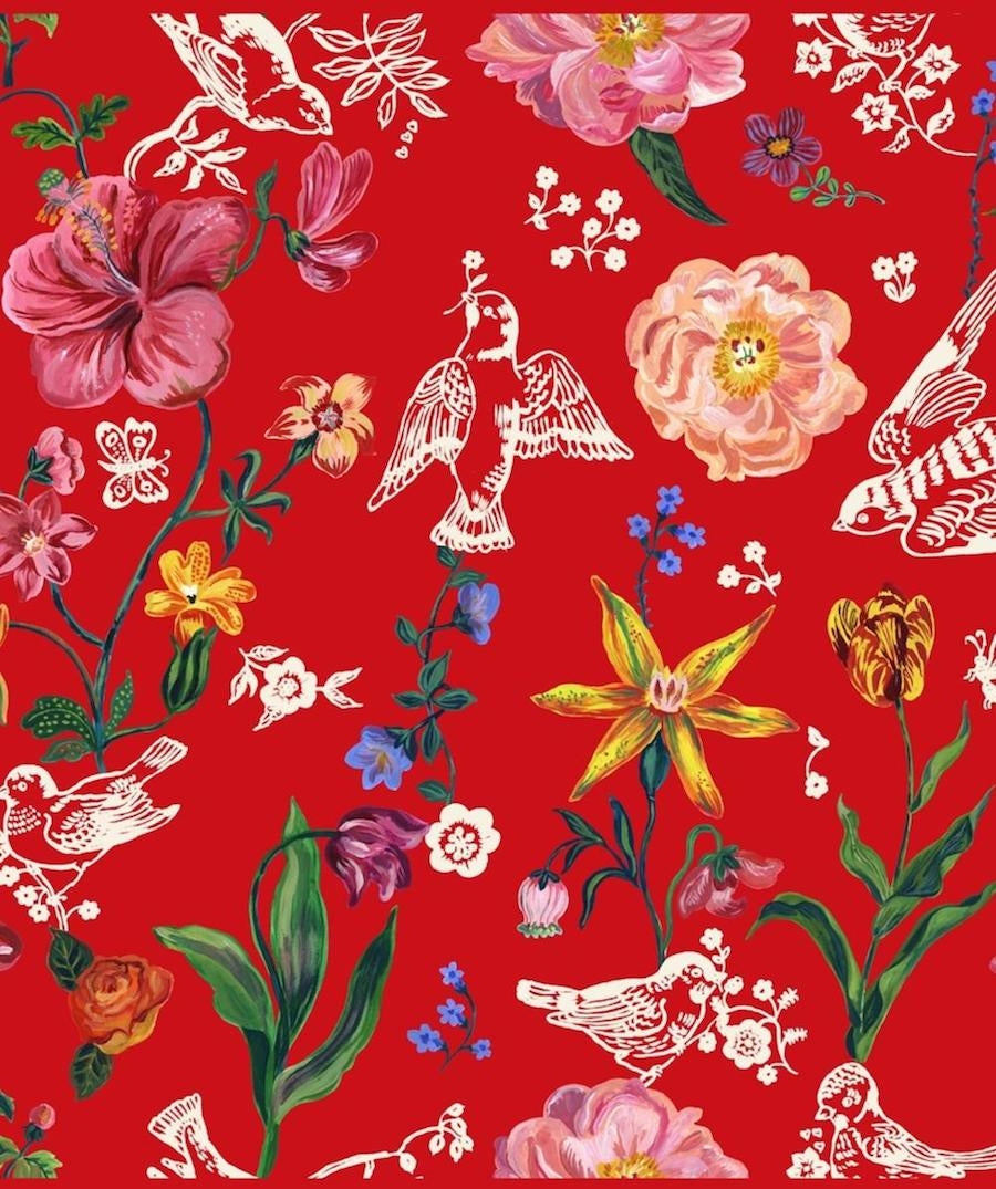 Lalinde Multi Red Floral Cotton Fabric Remnant