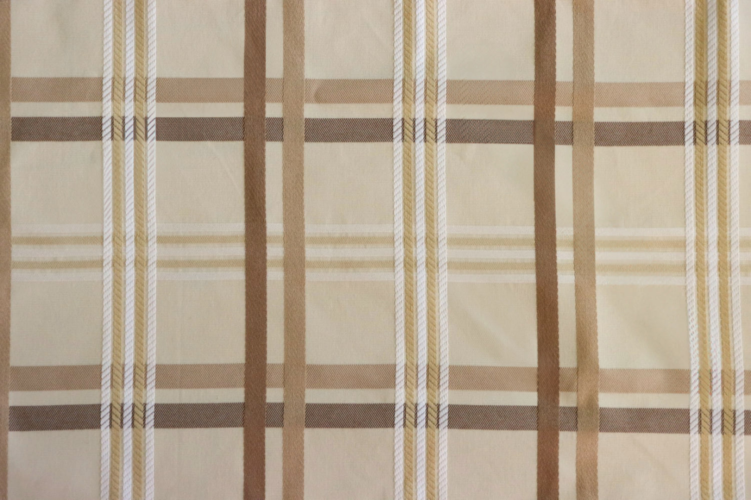 Braxton Check fabric in classic beige and brown plaid from Arte Fresca Outlet, showcasing its full pattern and texture.