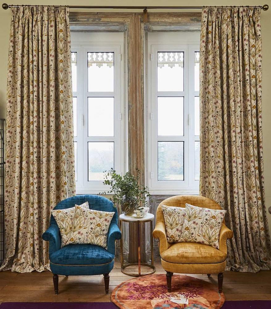 Cottage Garden Linen Botanischer Toile de Jouy Stoff