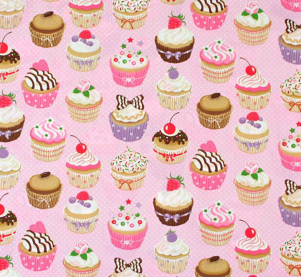 CUPCAKES PINK French Cotton Fabric
