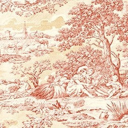 DELPHINE TOILE ROUGE - Red/Grey French Cotton Fabric Remnant