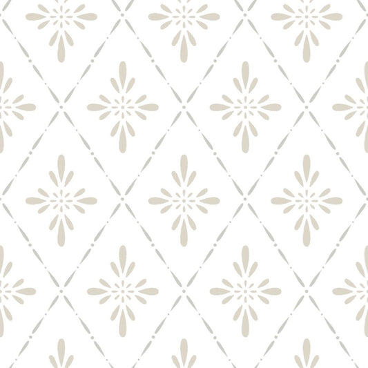 Makroaufnahme des floralen Motivs aus Kreisen und Ellipsen in Beige auf cremeweißem Grund