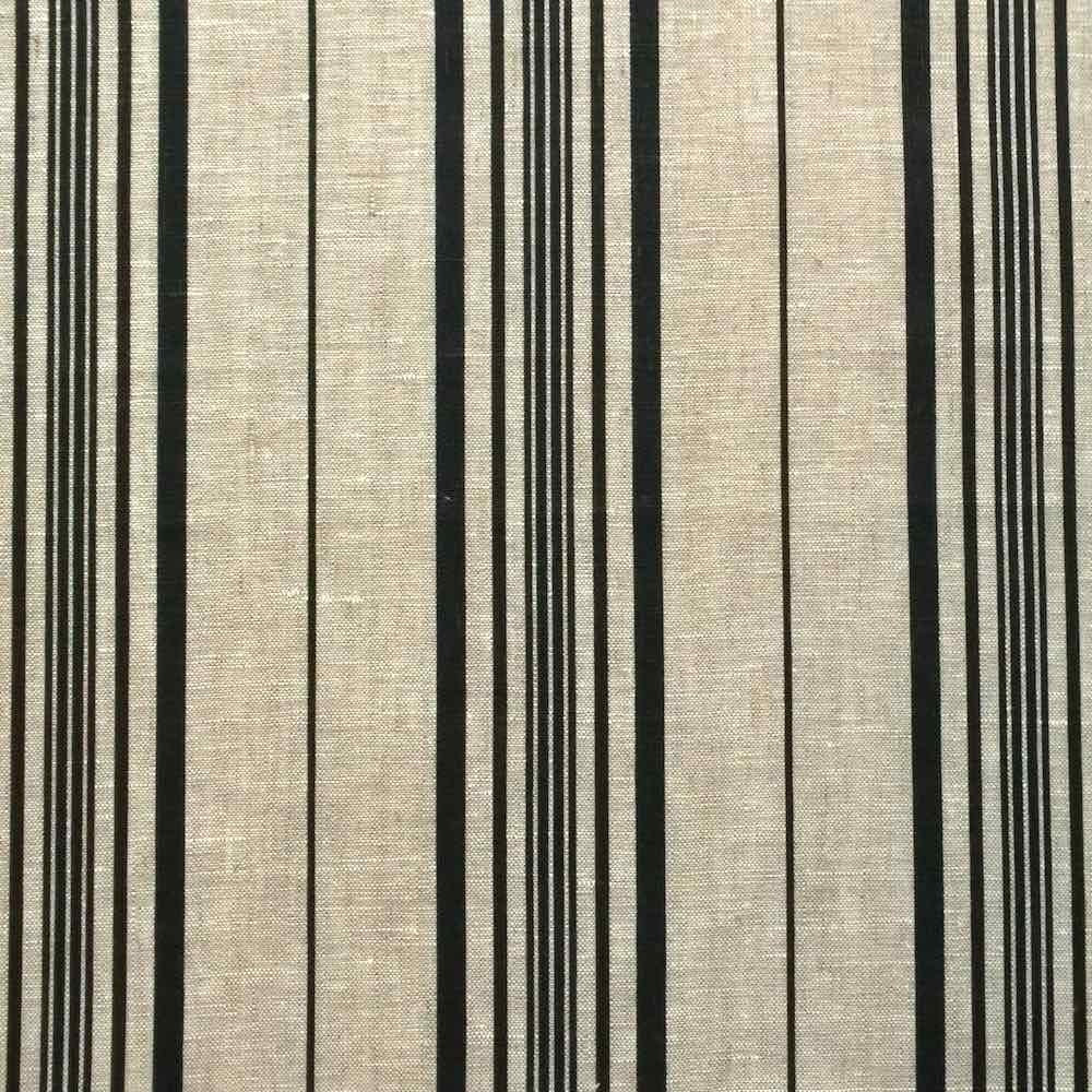 Logan Stripe Black Pure Linen Fabric
