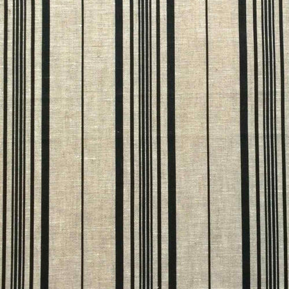 Logan Stripe Black Pure Linen Fabric