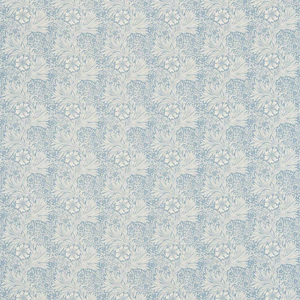 A repeating floral pattern in pale blue and off-white, resembling a classic wallpaper or fabric design.