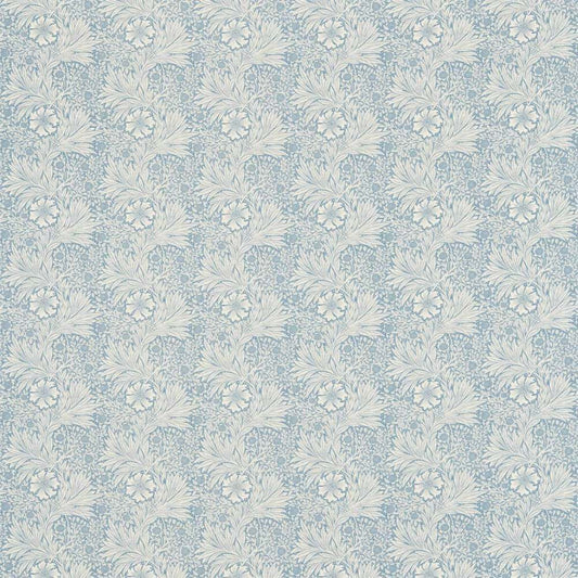 A repeating floral pattern in pale blue and off-white, resembling a classic wallpaper or fabric design.