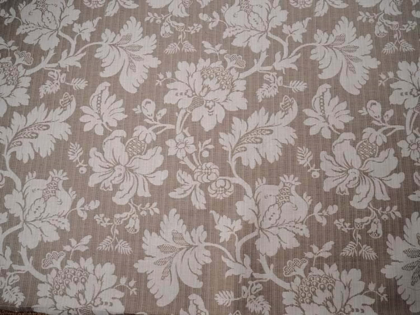 MARY BEIGE jacquard fabric by Arte Fresca Outlet, a full view displaying its large, detailed floral pattern with peonies and tendrils in a subtle tonal beige on a warm sand background, highlighting its relief texture.