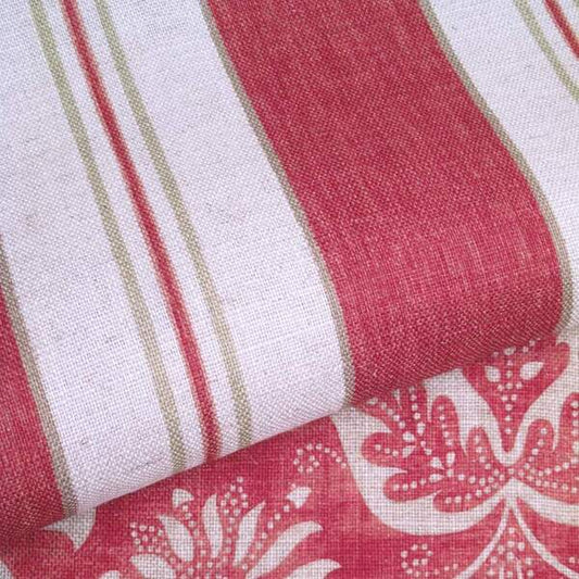 OCTAVIA STRIPE Raspberry Linen Blend Fabric