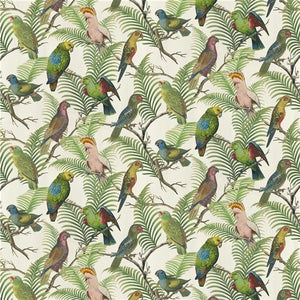PARROT AND PALM AZURE von John Derian Bedruckter Baumwollstoff