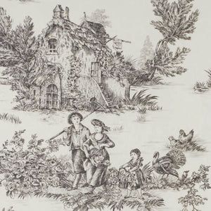 Toile de Jouy Stoffrest in Schwarz & Creme | Französische Baumwolle
