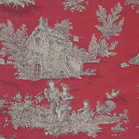 TOILE DE JOUY - Brown/Red French Cotton Fabric Remnant