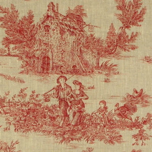 Toile de Jouy Stoffrest aus französischem Leinenstoff in Ziegelrot