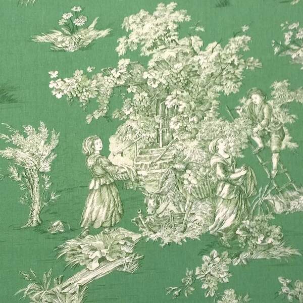 TOILE DE JOUY VERT French curtain and upholstery fabric