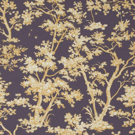VILLEROUGE HONEY ON AUBERGINE French Curtain & Decorative Fabric