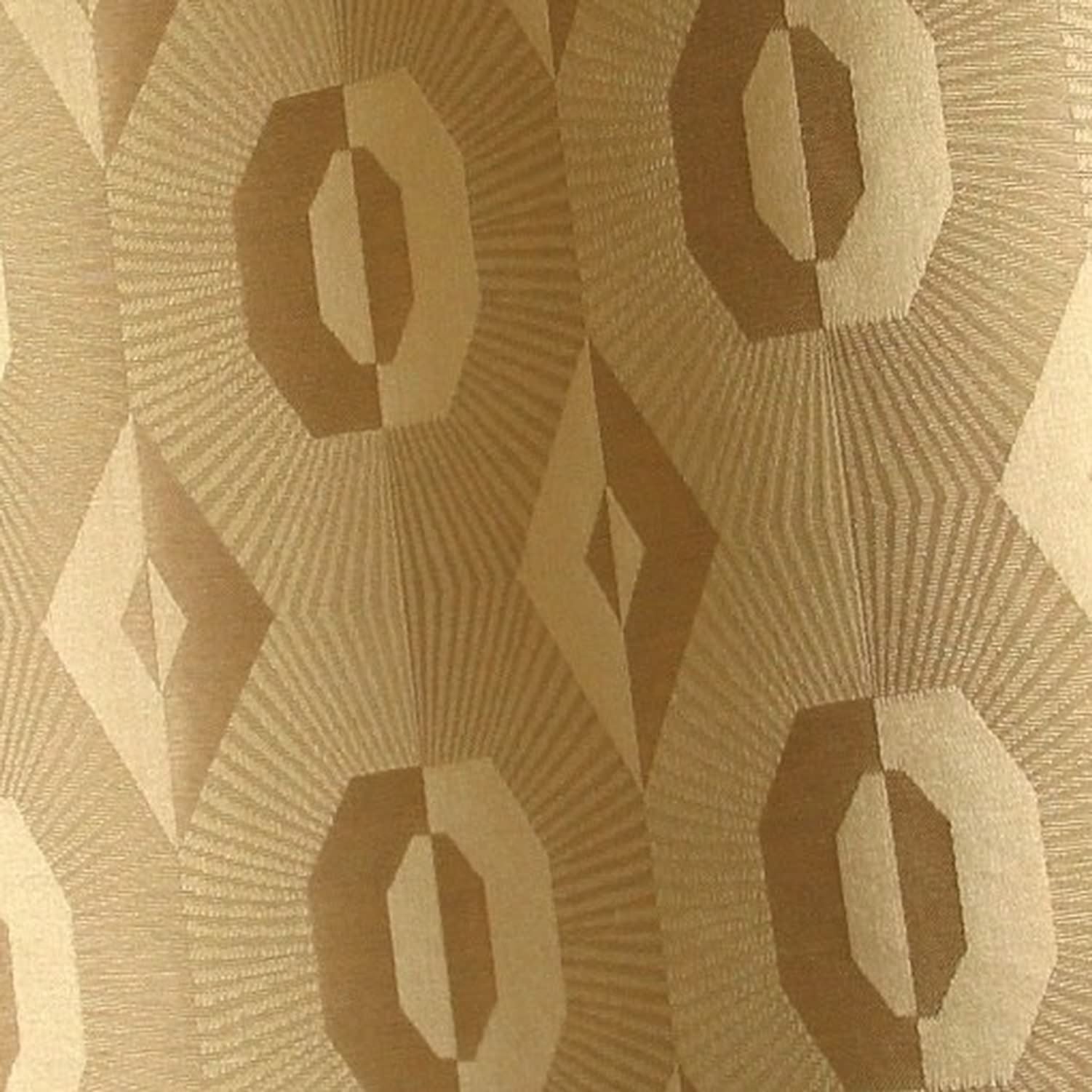Close-up of Voisin Gold fabric from Arte Fresca Outlet, highlighting the intricate geometric weave and rich texture in golden and beige hues, ideal for detailed viewing.