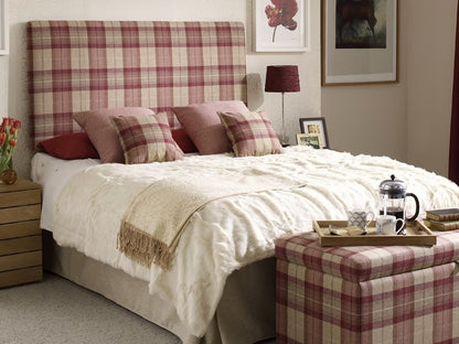 YORK PLAID fabric cushion by Arte Fresca Outlet, featuring a classic plaid pattern in warm brown and subtle rose-red tones, showcasing its rich wool texture and rustic elegance.